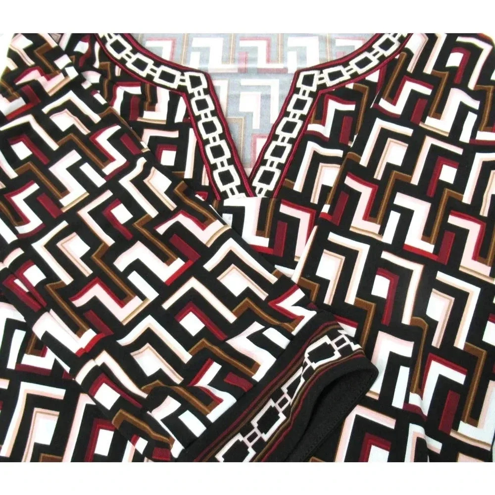 White House Black Market Red Tones Mini Moc Wrap Dress Sz Med Embroidered V Neck - Picture 3 of 11
